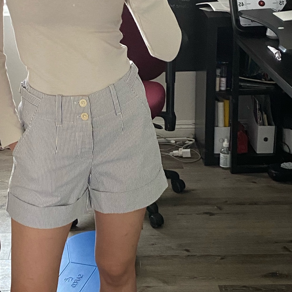 Vince Railroad Stripe Side-Buckle Shorts Size 2